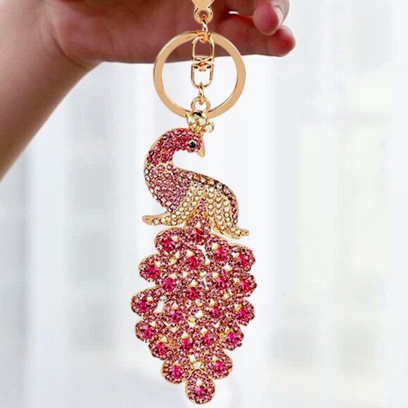 Peacock Crystal Rhinestone Keychain Bag Charm - Picture 8 of 15